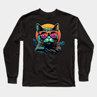 Retro Wave Chartreux Cat Shirt Long Sleeve T-Shirt